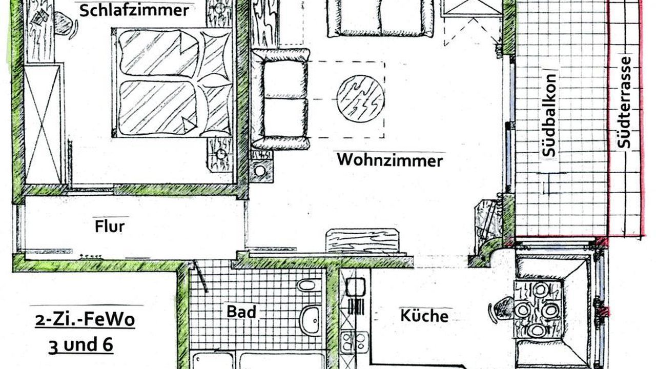2-Zi.-FeWo 3+6, Grundriss 2-Zi.-FeWo 3+6, Grundriss